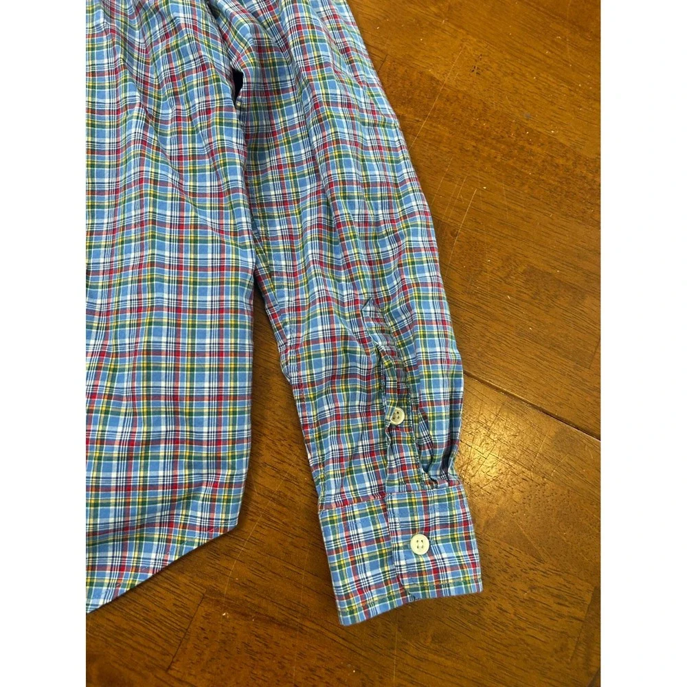 Ralph Lauren Button Down Boys M 10-12 Blue Plaid Stretch Long Sleeve Shirt